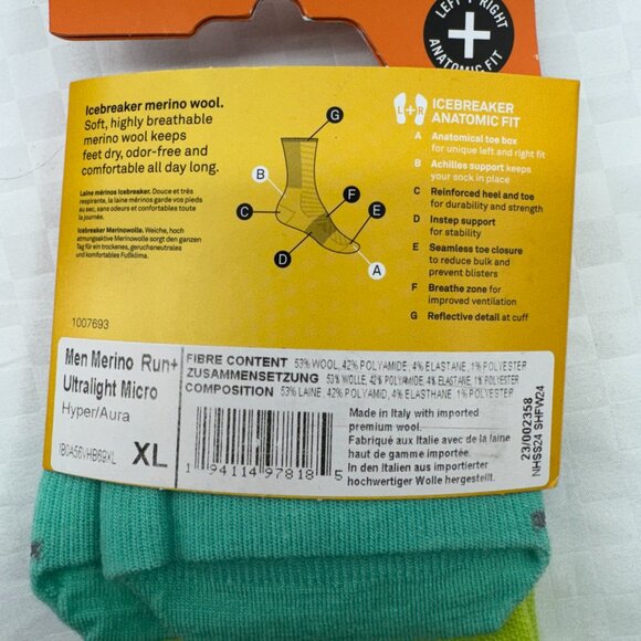 New! Men's Merino Blend Run+ Ultralight Micro Socks in Hyper/Aura - Picture 2 of 4